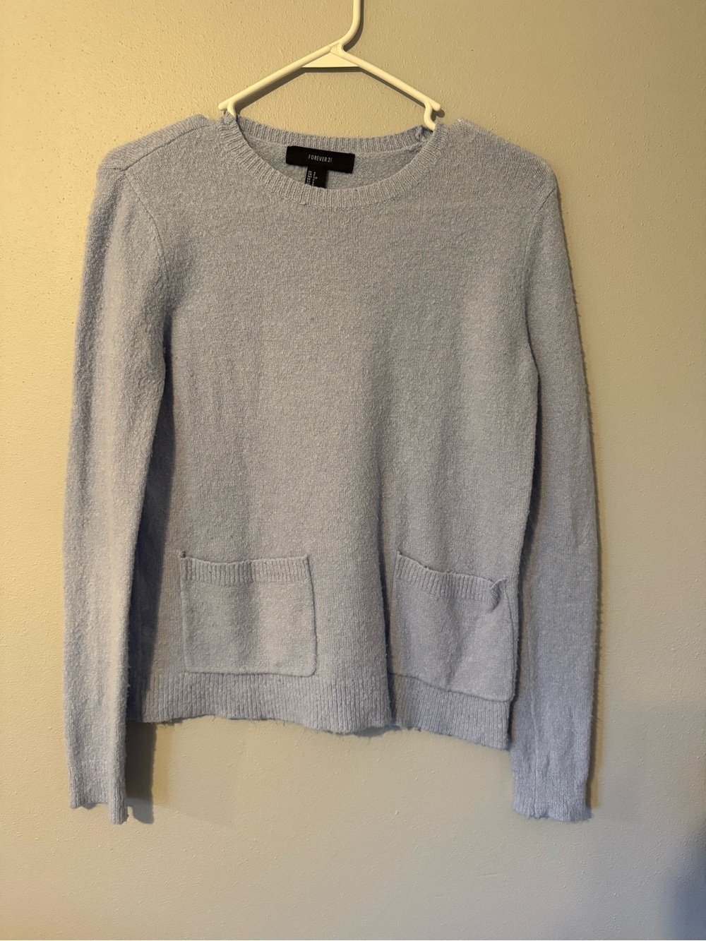 Forever 21 Light Blue Crewneck Sweater with Front Patch Pockets